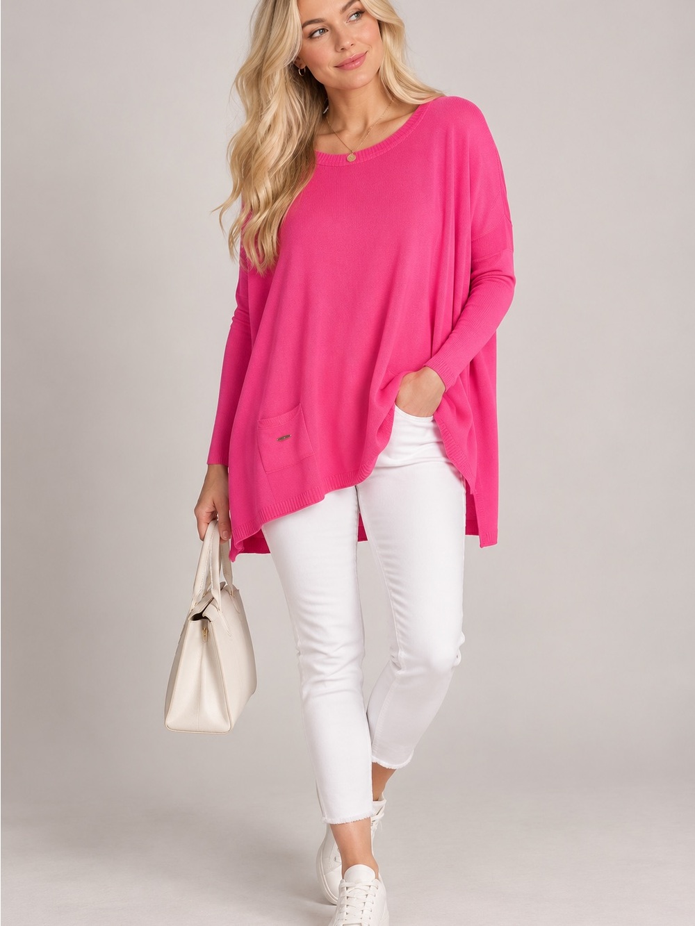 Mersea Women's Oversized Hot Pink Knit Sweater Size OS